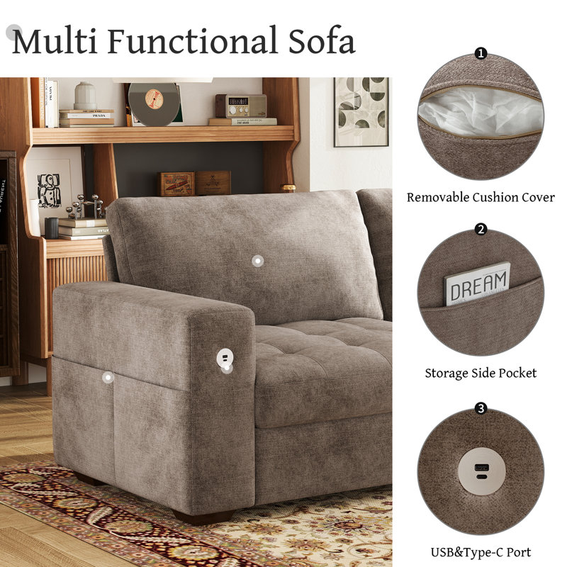 Ebern Designs Yakina 89'' Upholstered Modern Chenille Sofa with